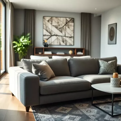 Szarą kanapa w salonie inspiracje